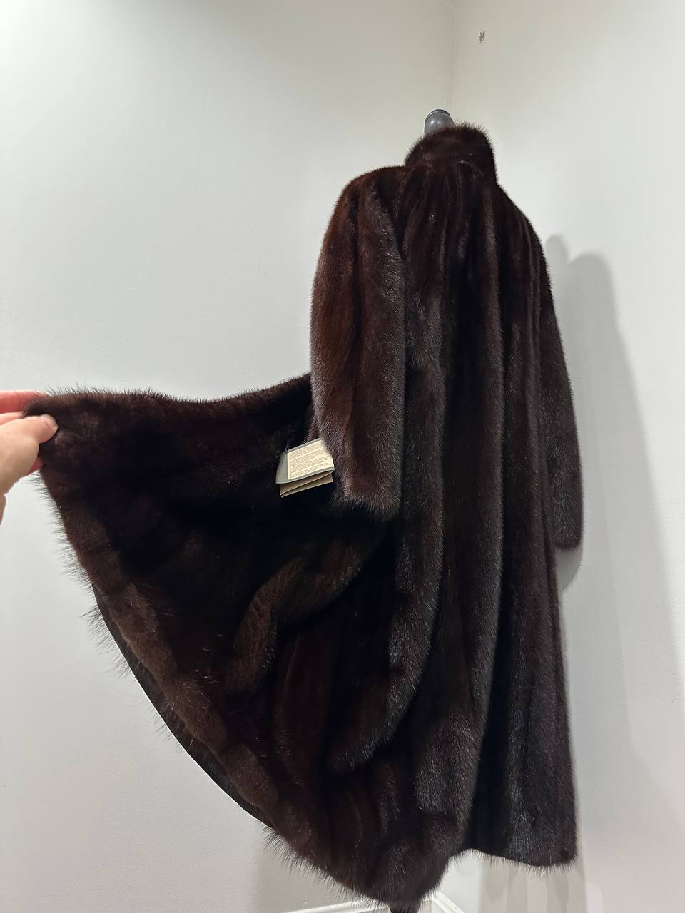 Women Real Mink Fur coat long dark brown color size 2XL NEW 1109961 FURSTAR