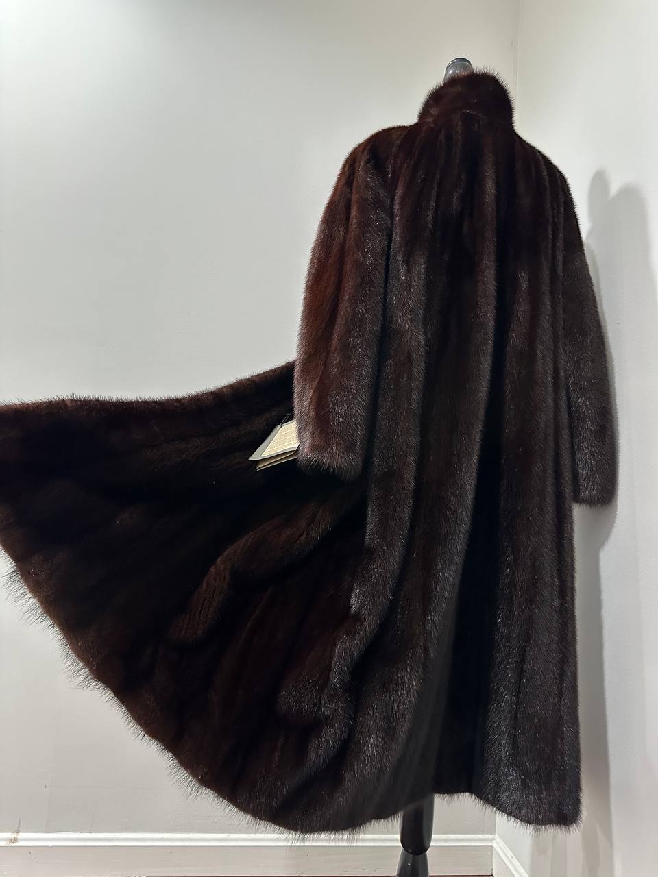 Women Real Mink Fur coat long dark brown color size 2XL NEW 1109961 FURSTAR