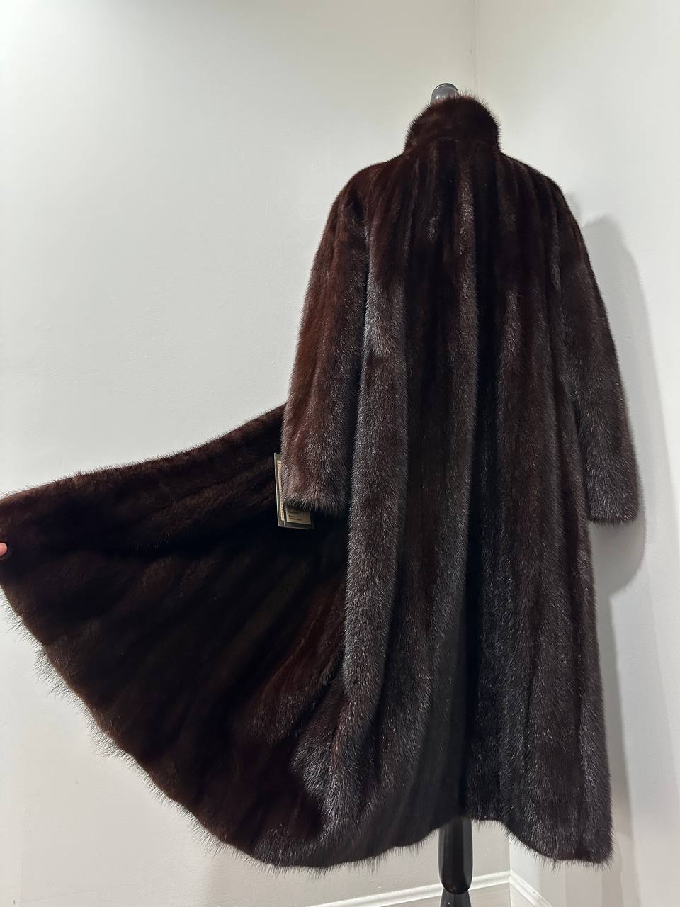 Women Real Mink Fur coat long dark brown color size 2XL NEW 1109961 FURSTAR