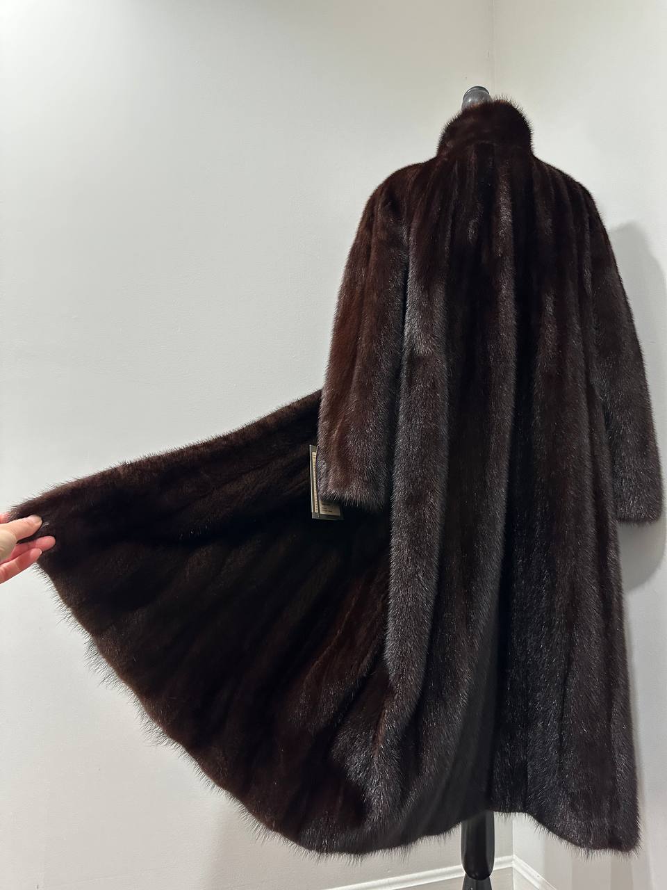 Women Real Mink Fur coat long dark brown color size 2XL NEW 1109961 FURSTAR