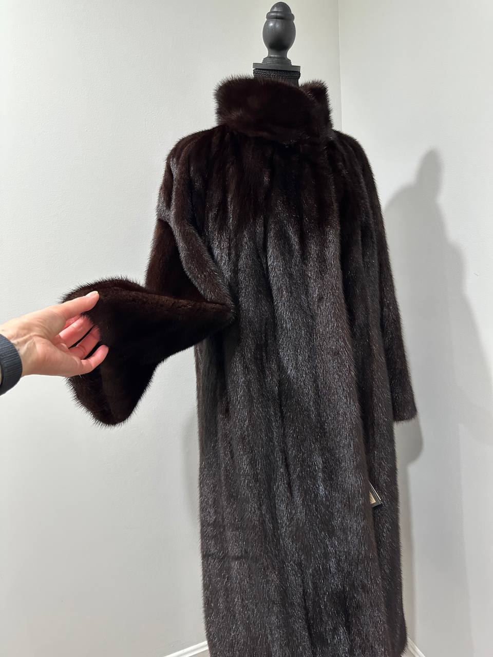 Women Real Mink Fur coat long dark brown color size 2XL NEW 1109961 FURSTAR
