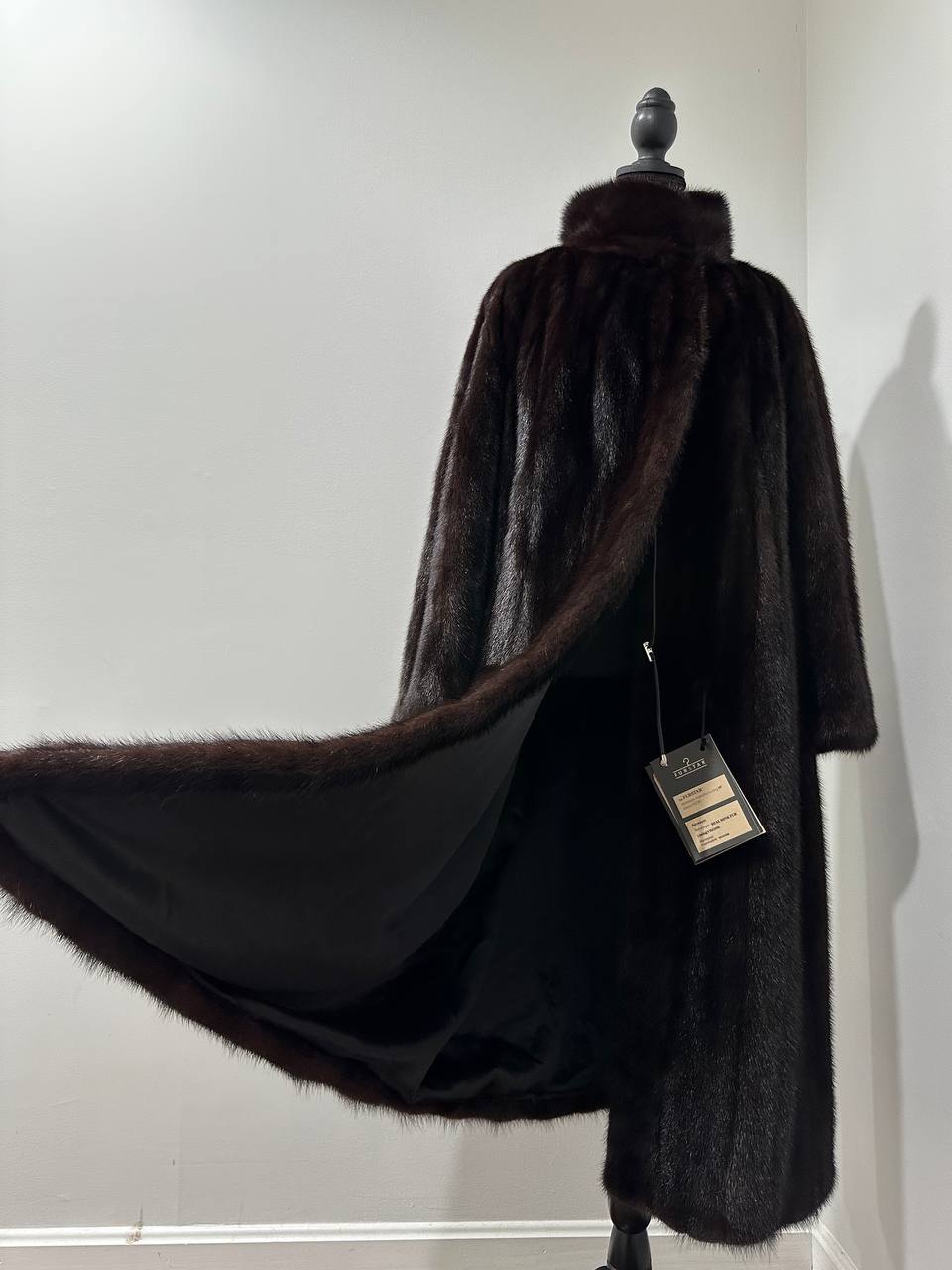 Women Real Mink Fur coat long dark brown color size 2XL NEW 1109961 FURSTAR