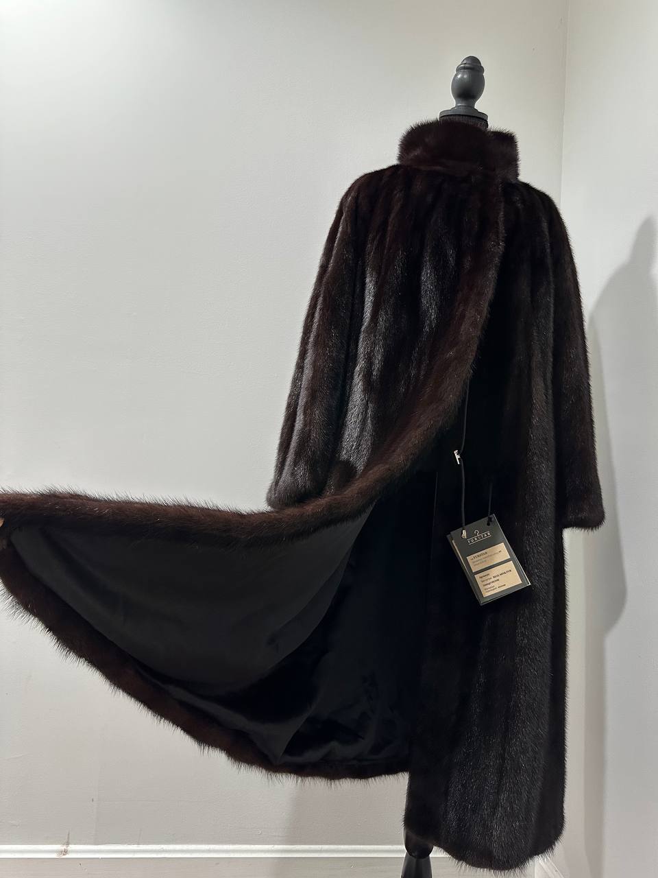 Women Real Mink Fur coat long dark brown color size 2XL NEW 1109961 FURSTAR