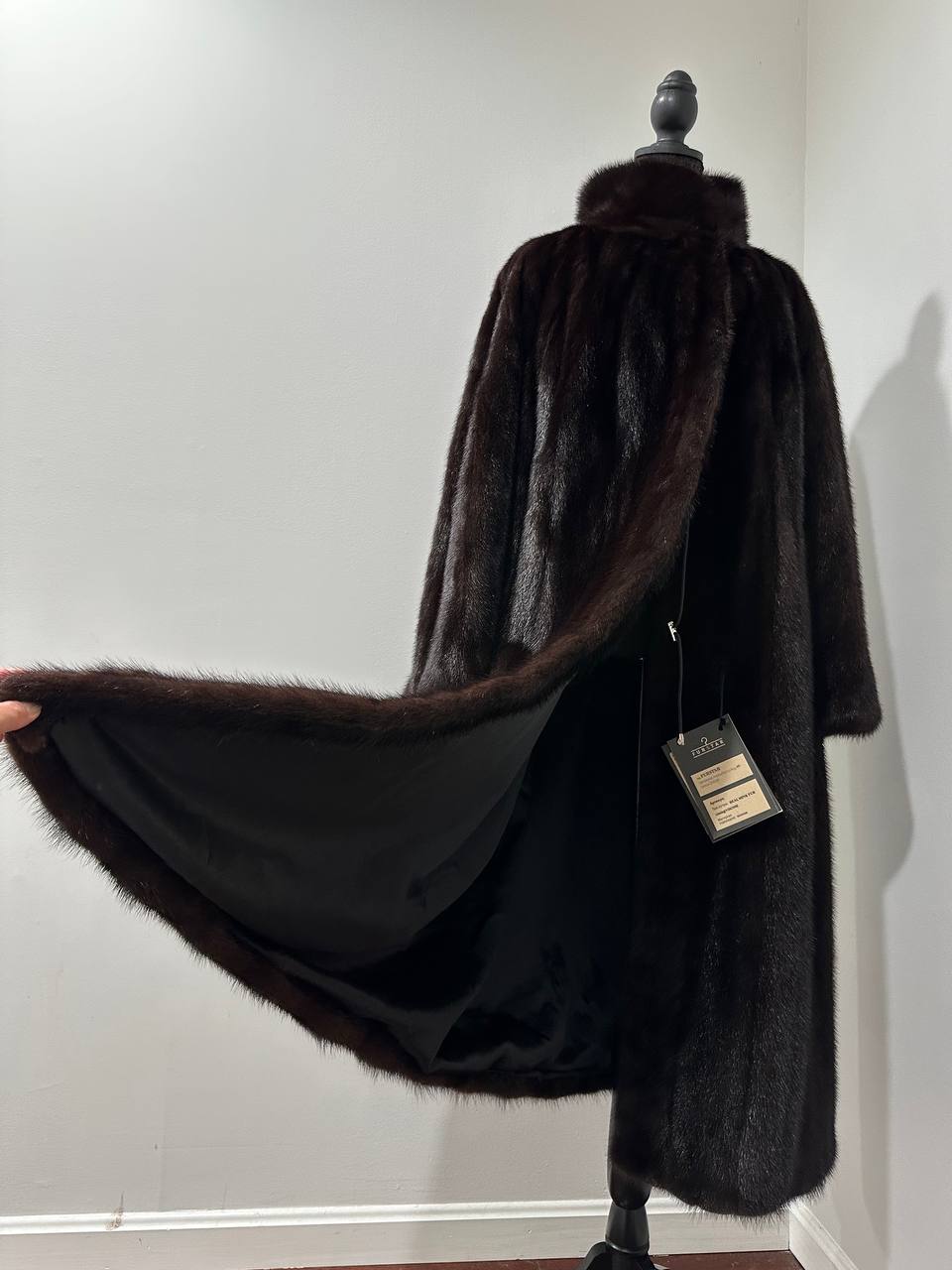 Women Real Mink Fur coat long dark brown color size 2XL NEW 1109961 FURSTAR