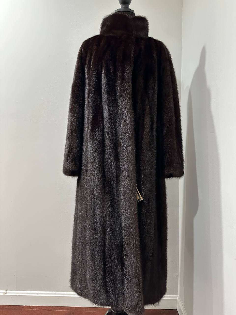 Women Real Mink Fur coat long dark brown color size 2XL NEW 1109961 FURSTAR