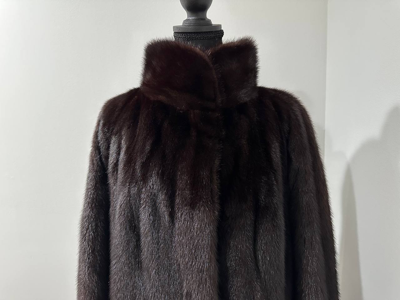 Women Real Mink Fur coat long dark brown color size 2XL NEW 1109961 FURSTAR