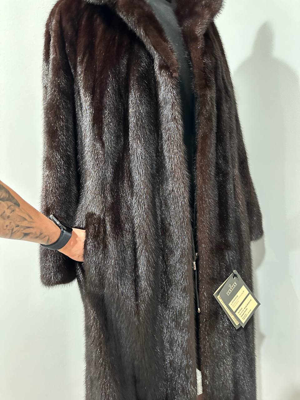 Women Real Mink Fur coat long dark brown color size 2XL NEW 1109961 FURSTAR