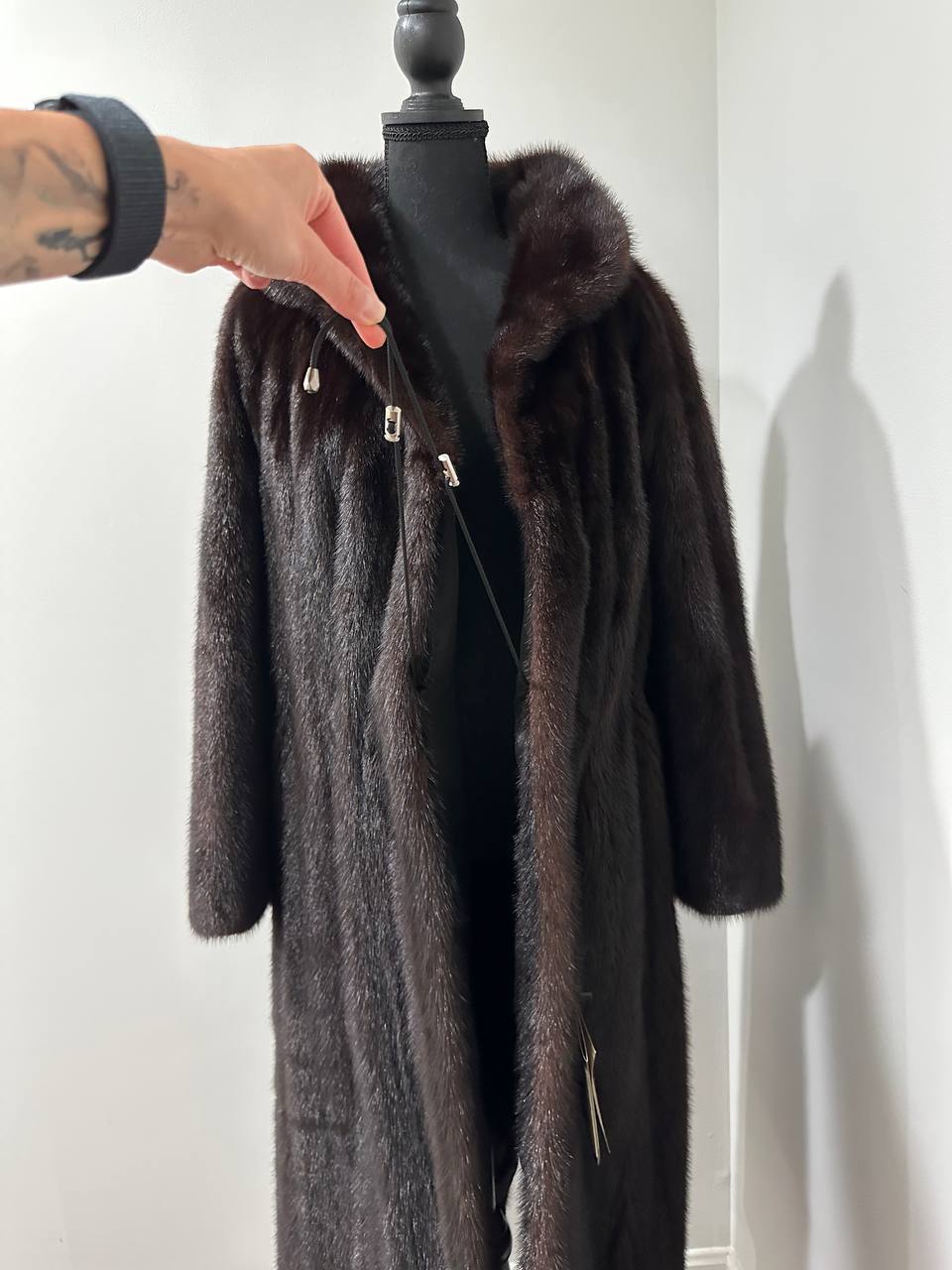 Women Real Mink Fur coat long dark brown color size 2XL NEW 1109961 FURSTAR