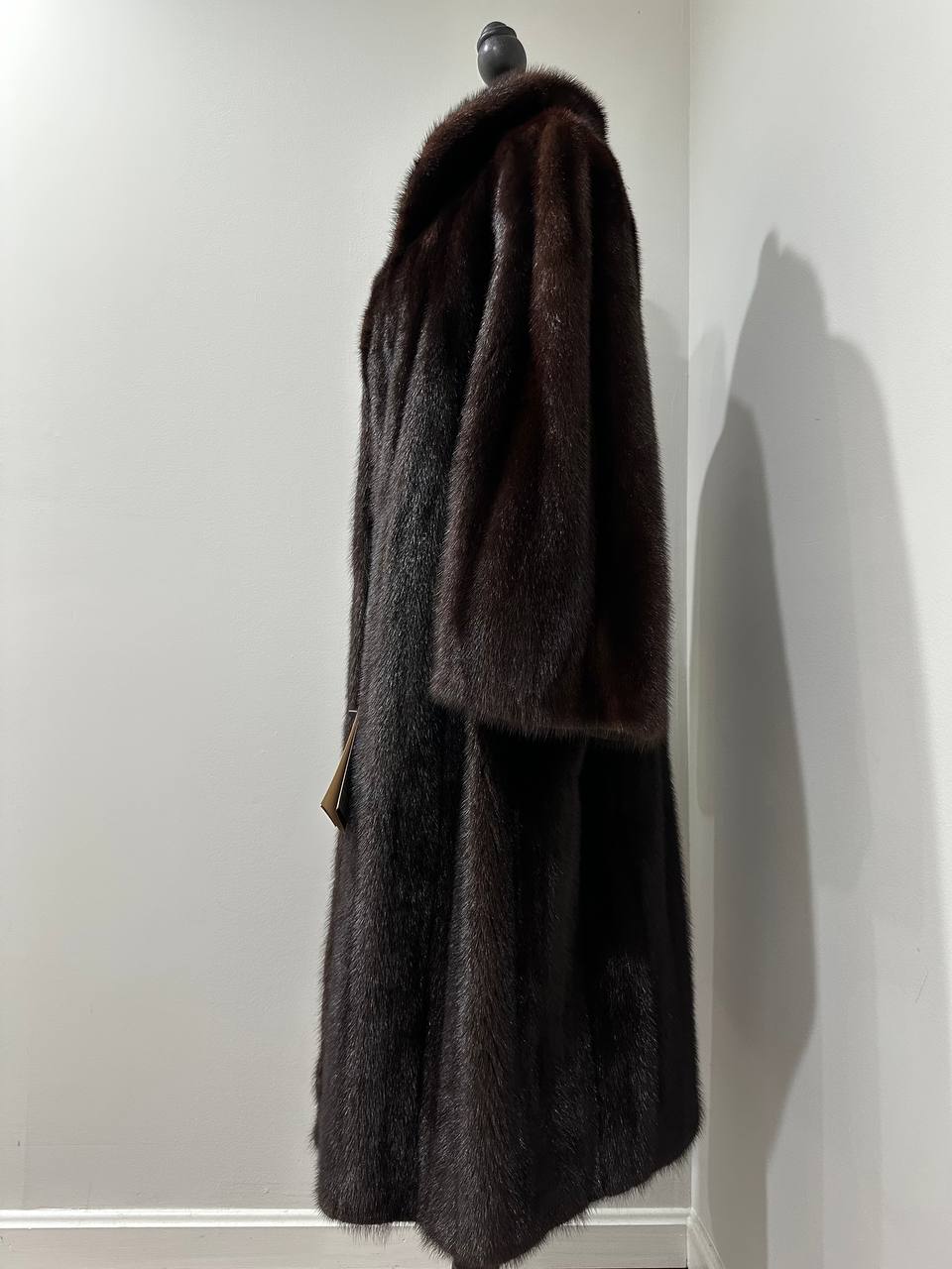 Women Real Mink Fur coat long dark brown color size 2XL NEW 1109961 FURSTAR