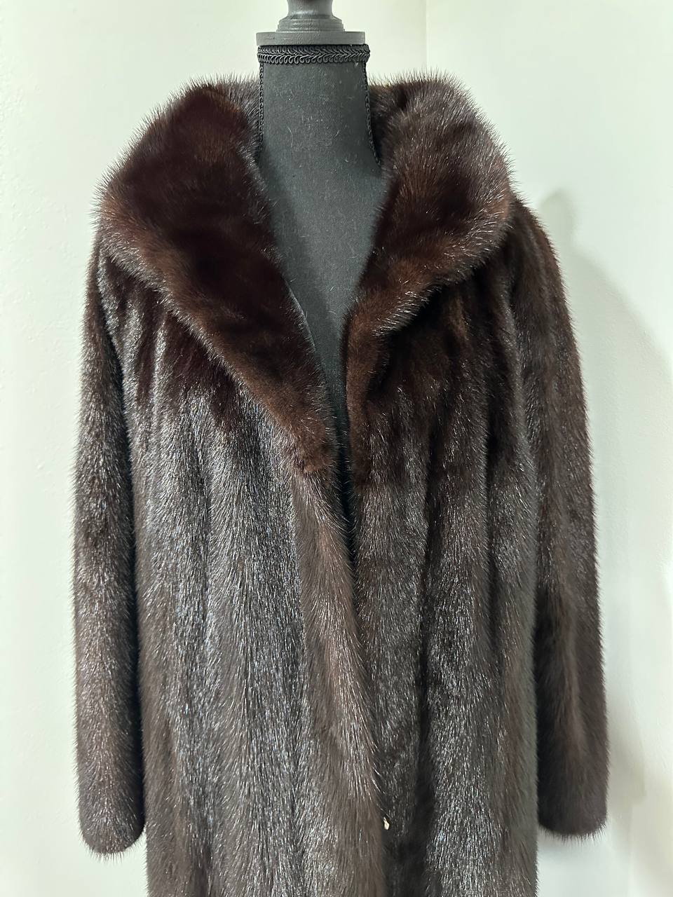 Women Real Mink Fur coat long dark brown color size 2XL NEW 1109961 FURSTAR