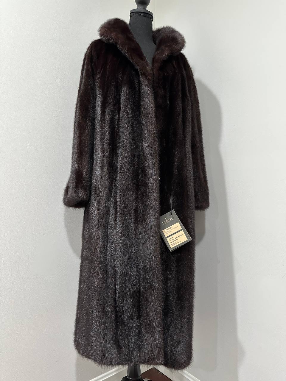 Women Real Mink Fur coat long dark brown color size 2XL NEW 1109961 FURSTAR