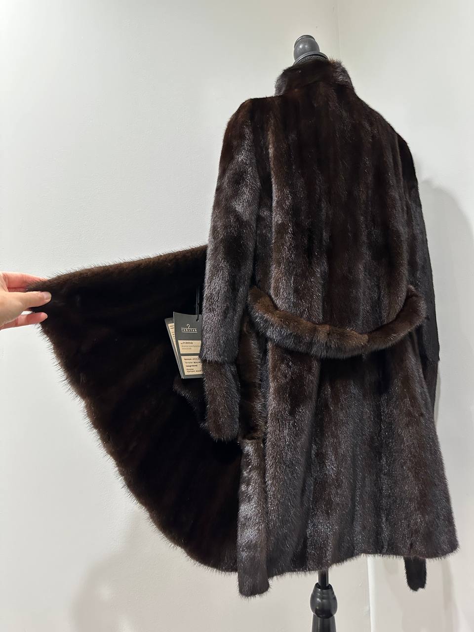 Mink Fur Coat Women Real Genuine dark brown size M NEW 1109926 FURSTAR BELTED