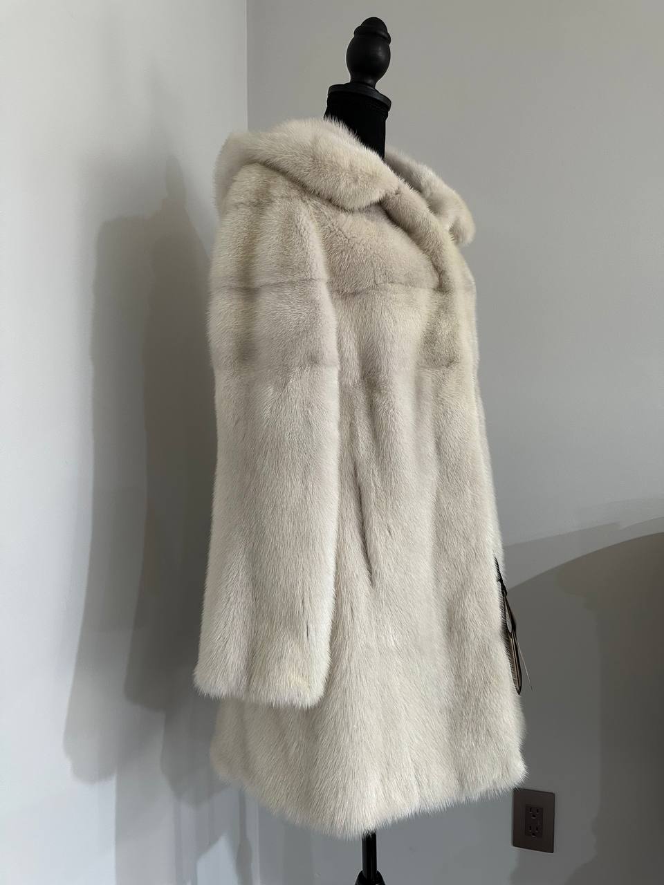 New REAL Natural Mink FUR coat JACKET size S ivory FULL SKIN 1201080 HOODED