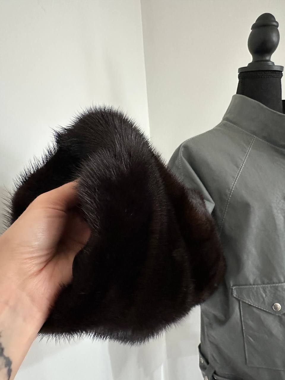 GENUINE REAL Mink Fur gray Sheep Leather Biker Jacket Women SIZE M 1109941