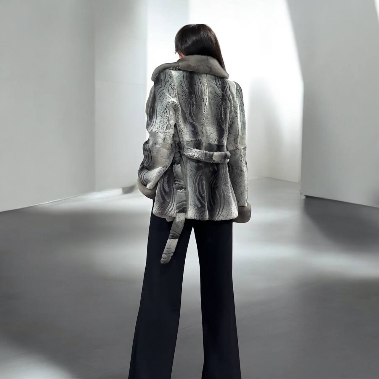Stunning Karakul Astrakhan Fur Jacket M size with Mink Fur Details 1201134 GREY