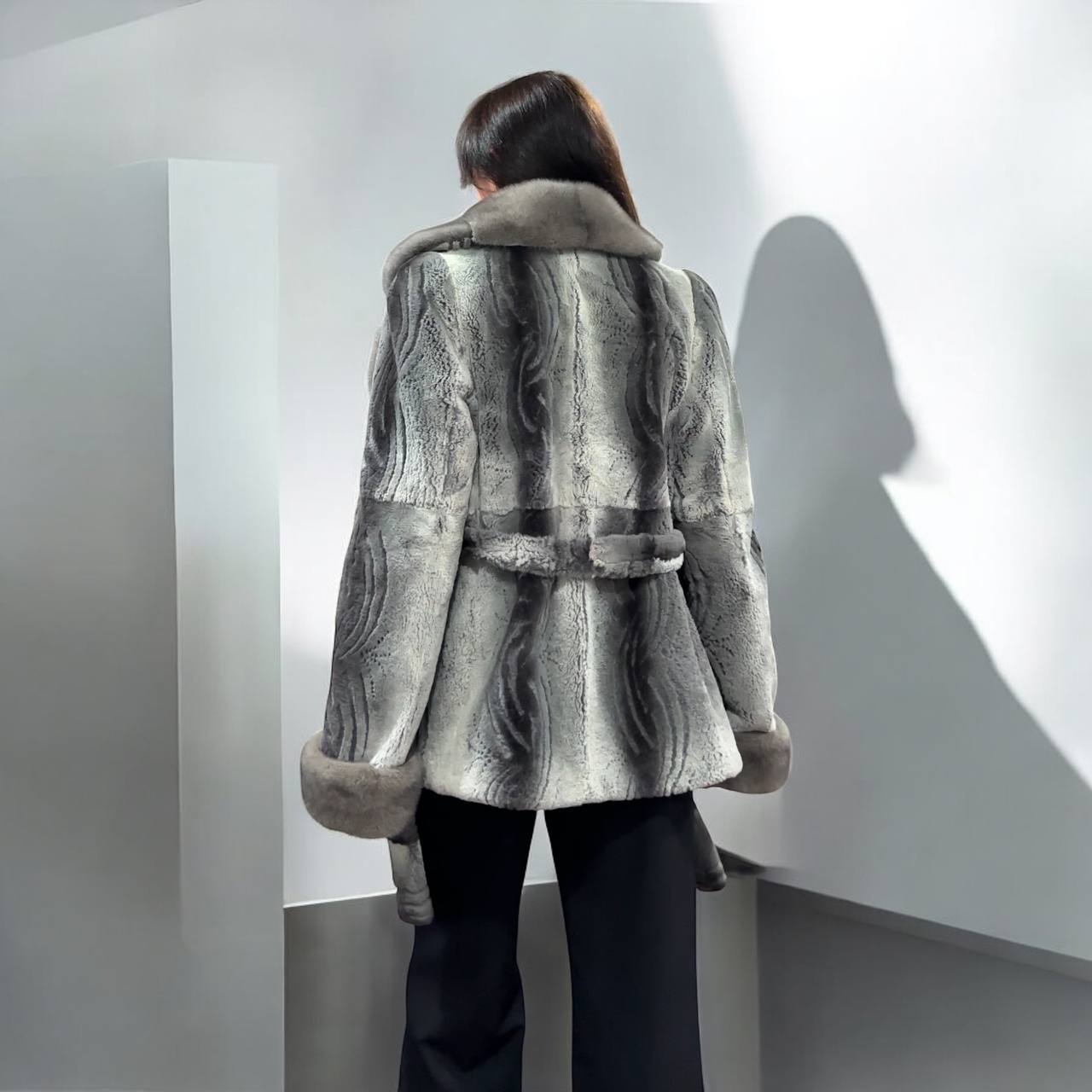 Stunning Karakul Astrakhan Fur Jacket M size with Mink Fur Details 1201134 GREY