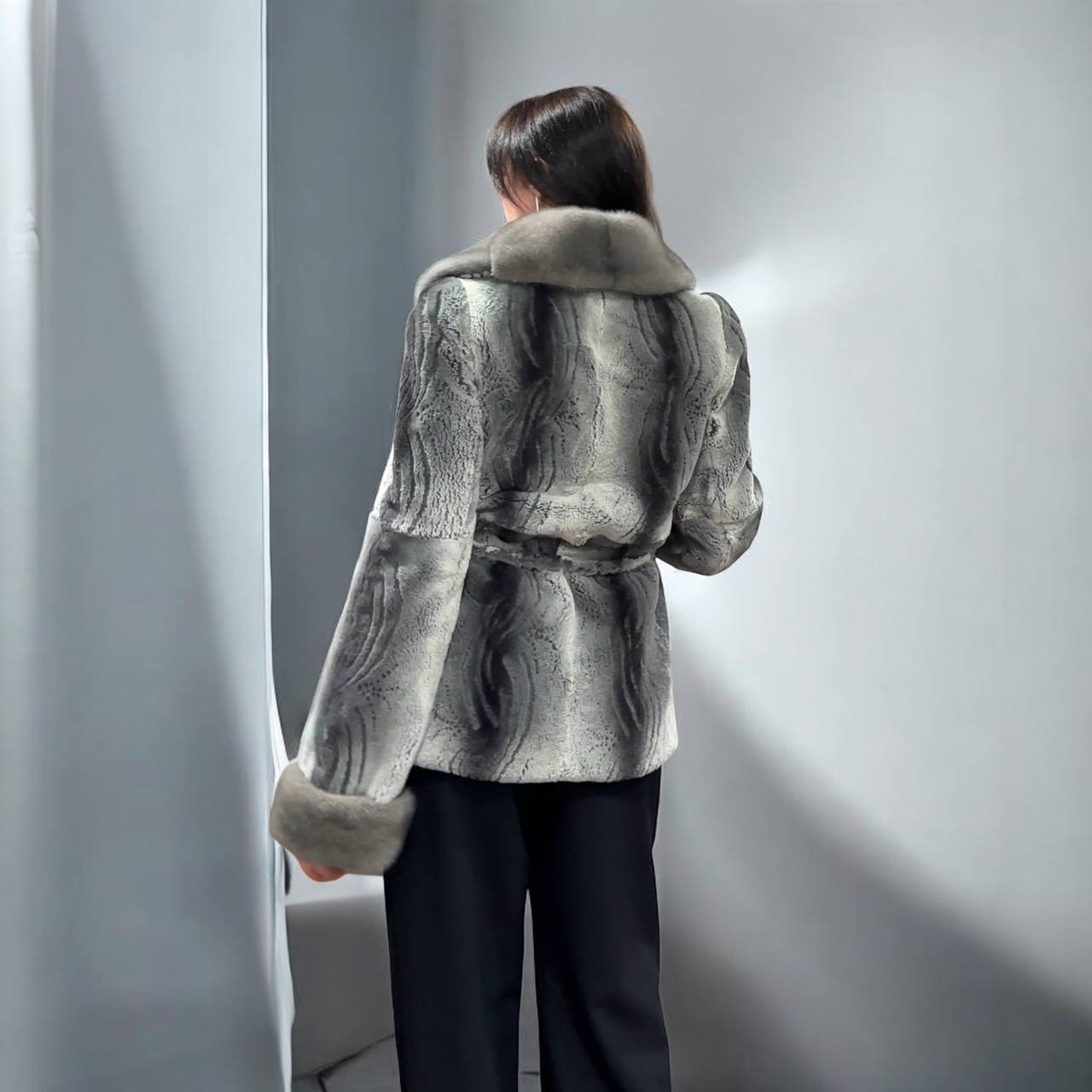 Stunning Karakul Astrakhan Fur Jacket M size with Mink Fur Details 1201134 GREY