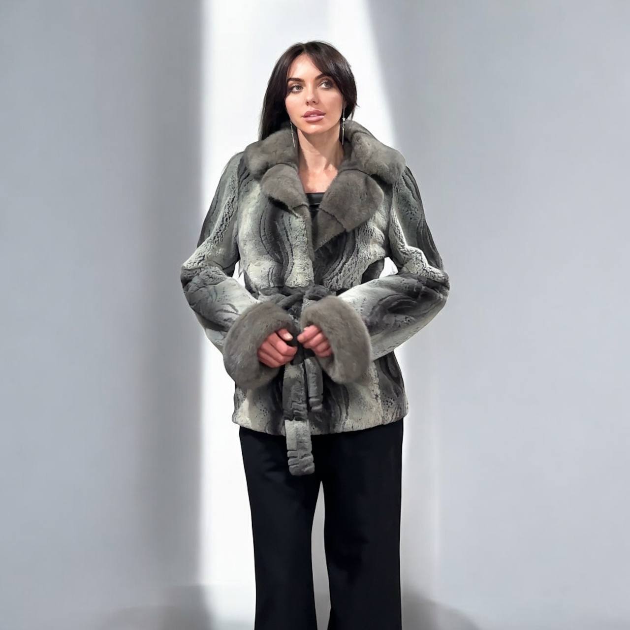 Stunning Karakul Astrakhan Fur Jacket M size with Mink Fur Details 1201134 GREY