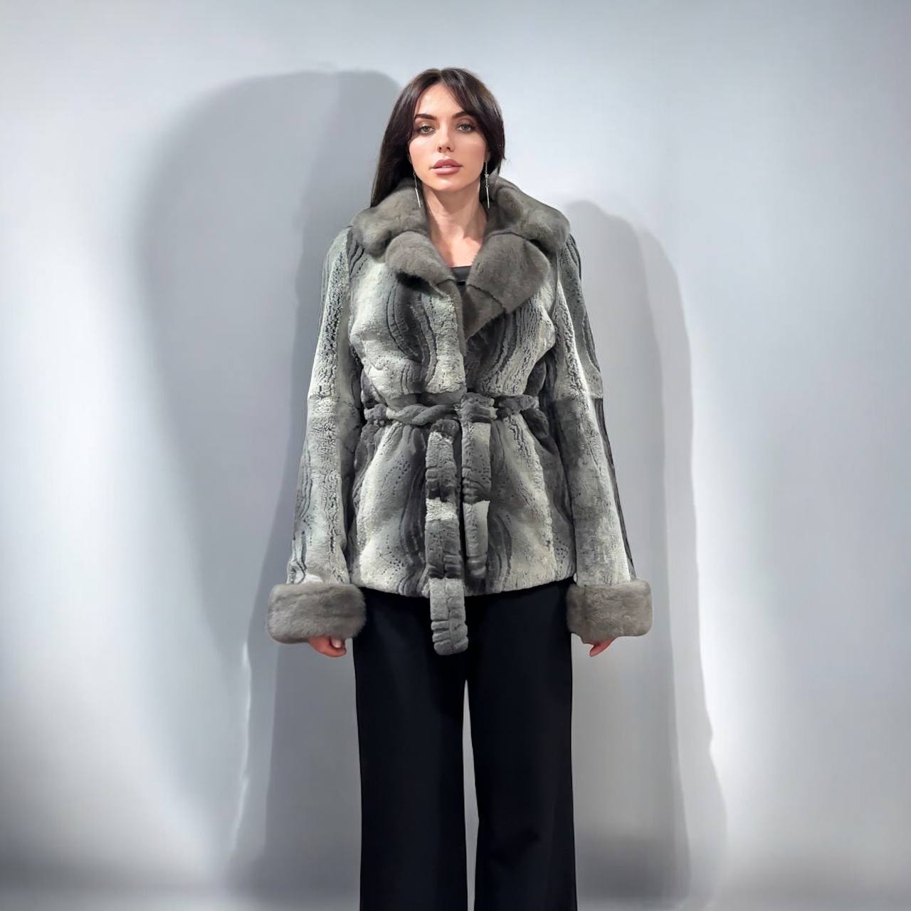Stunning Karakul Astrakhan Fur Jacket M size with Mink Fur Details 1201134 GREY