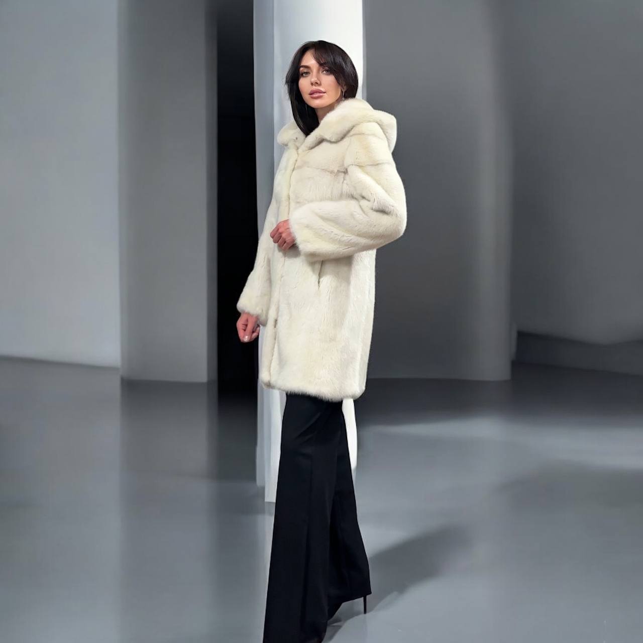 New REAL Natural Mink FUR coat JACKET size S ivory FULL SKIN 1201080 HOODED