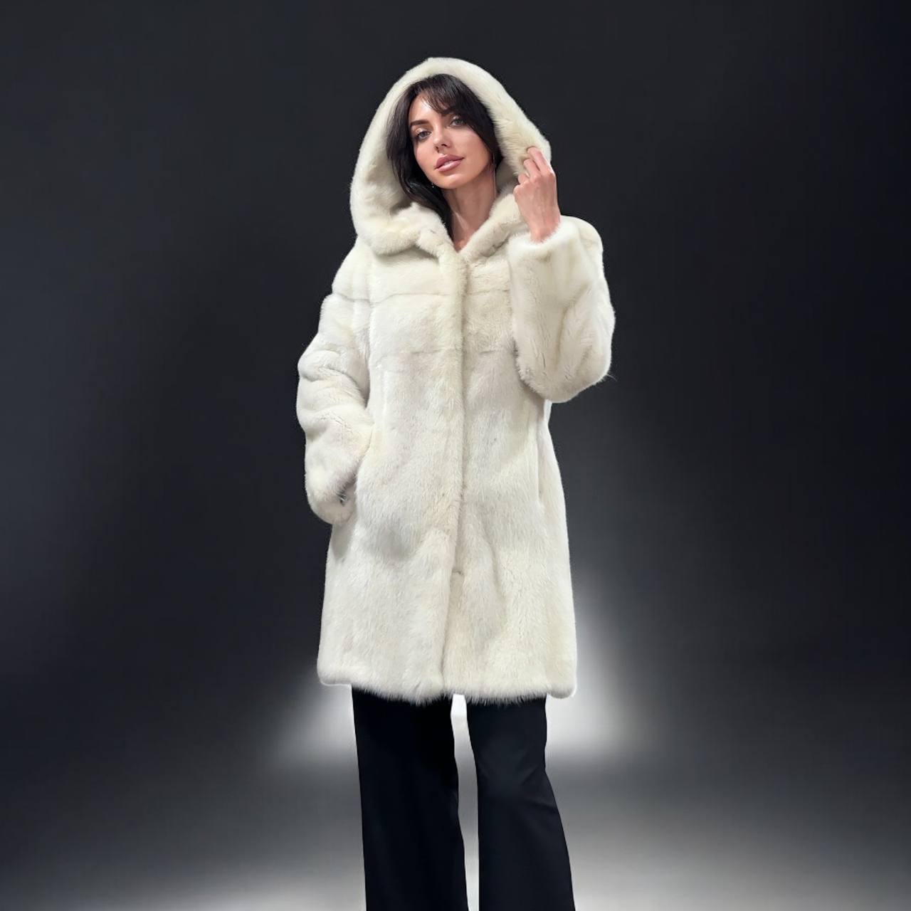 New REAL Natural Mink FUR coat JACKET size S ivory FULL SKIN 1201080 HOODED