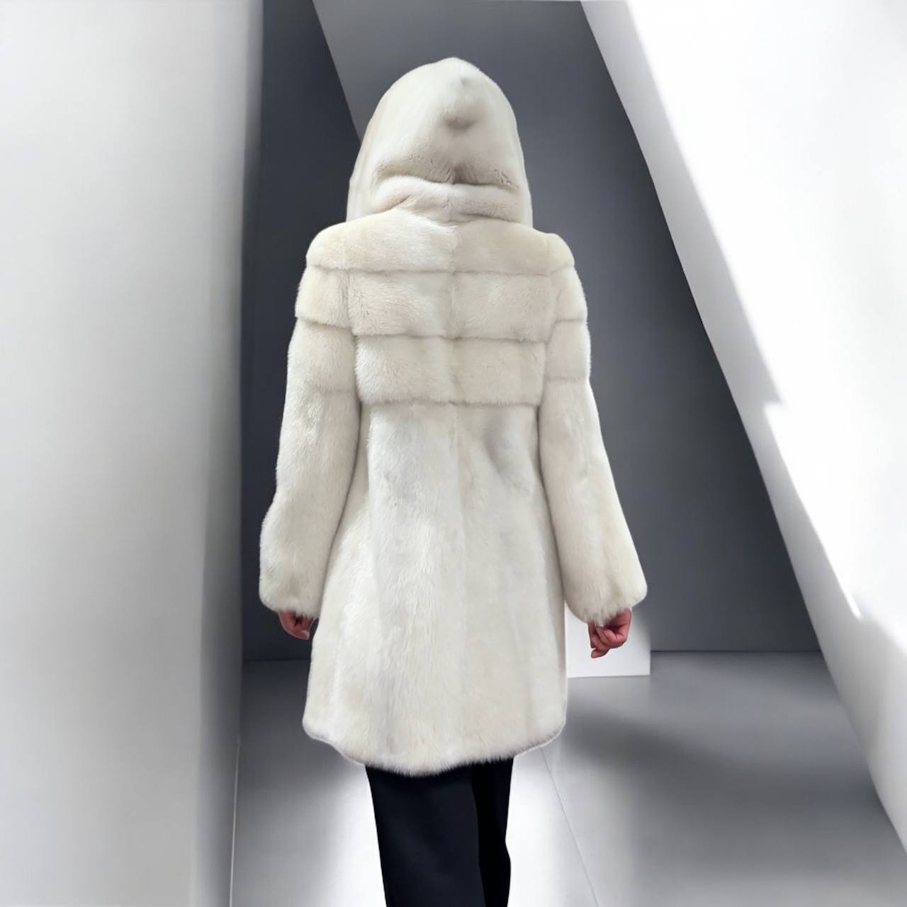New REAL Natural Mink FUR coat JACKET size S ivory FULL SKIN 1201080 HOODED