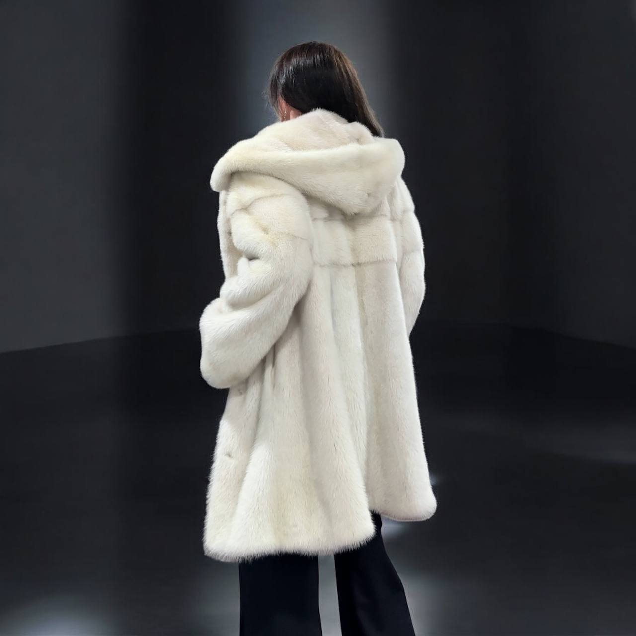 New REAL Natural Mink FUR coat JACKET size S ivory FULL SKIN 1201080 HOODED