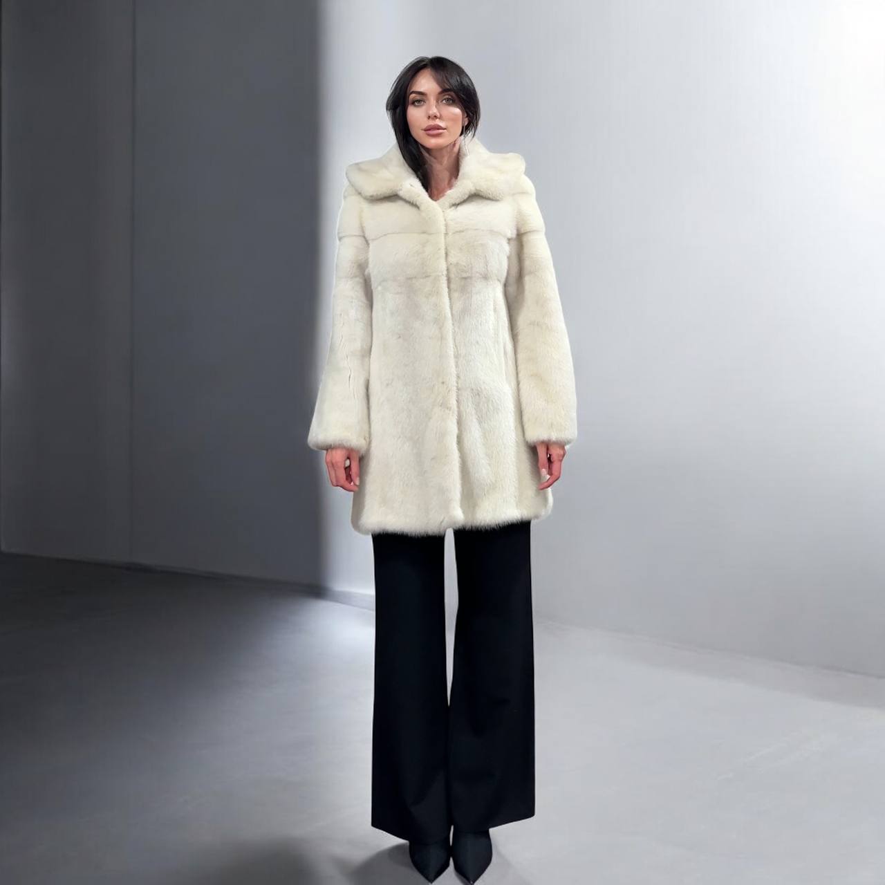 New REAL Natural Mink FUR coat JACKET size S ivory FULL SKIN 1201080 HOODED