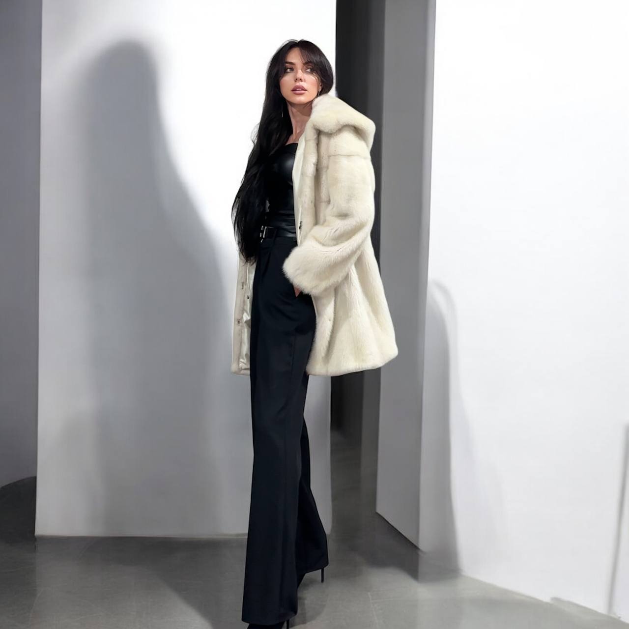 New REAL Natural Mink FUR coat JACKET size S ivory FULL SKIN 1201080 HOODED