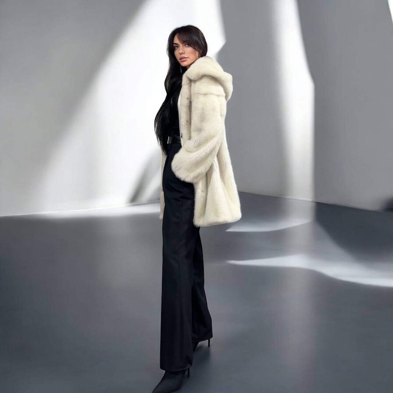 New REAL Natural Mink FUR coat JACKET size S ivory FULL SKIN 1201080 HOODED