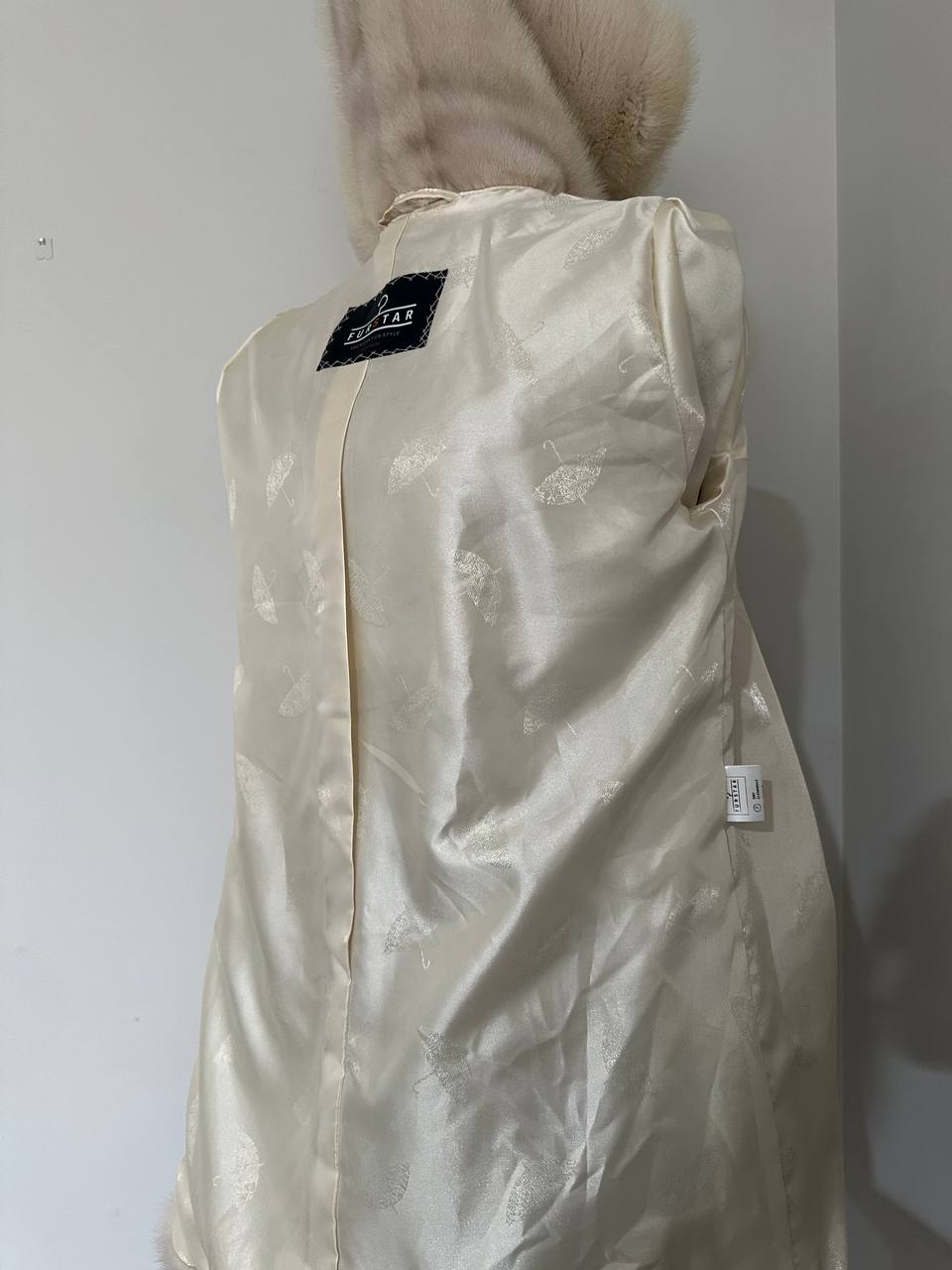 New REAL Natural Mink FUR coat JACKET size S ivory FULL SKIN 1201080 HOODED