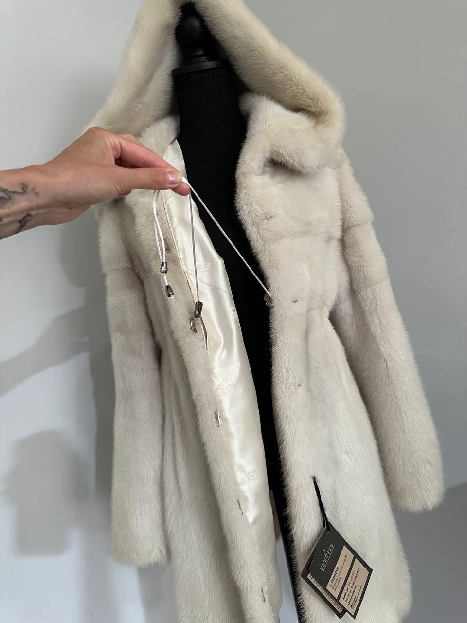 New REAL Natural Mink FUR coat JACKET size S ivory FULL SKIN 1201080 HOODED