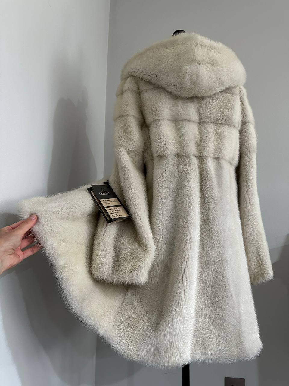 New REAL Natural Mink FUR coat JACKET size S ivory FULL SKIN 1201080 HOODED