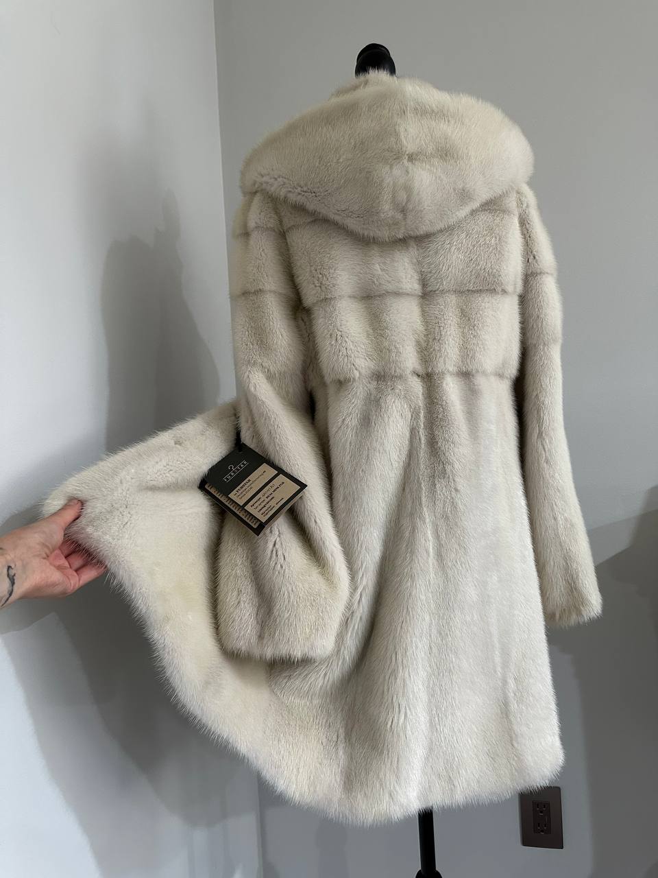 New REAL Natural Mink FUR coat JACKET size S ivory FULL SKIN 1201080 HOODED