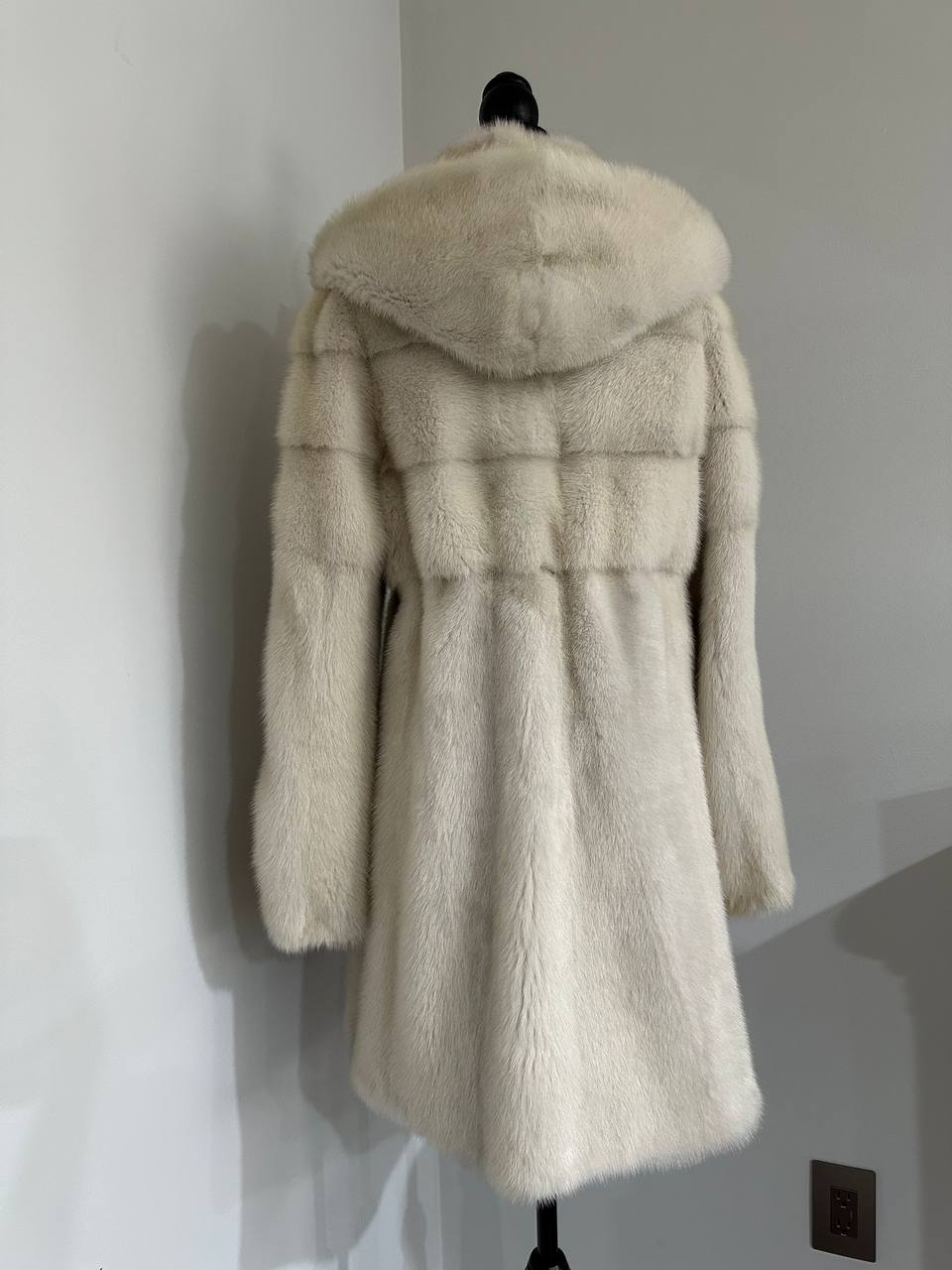 New REAL Natural Mink FUR coat JACKET size S ivory FULL SKIN 1201080 HOODED
