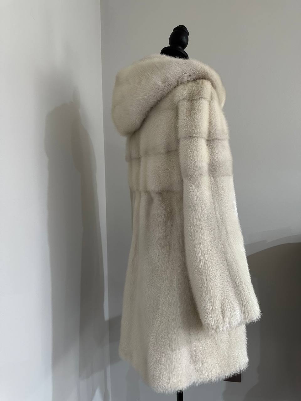 New REAL Natural Mink FUR coat JACKET size S ivory FULL SKIN 1201080 HOODED