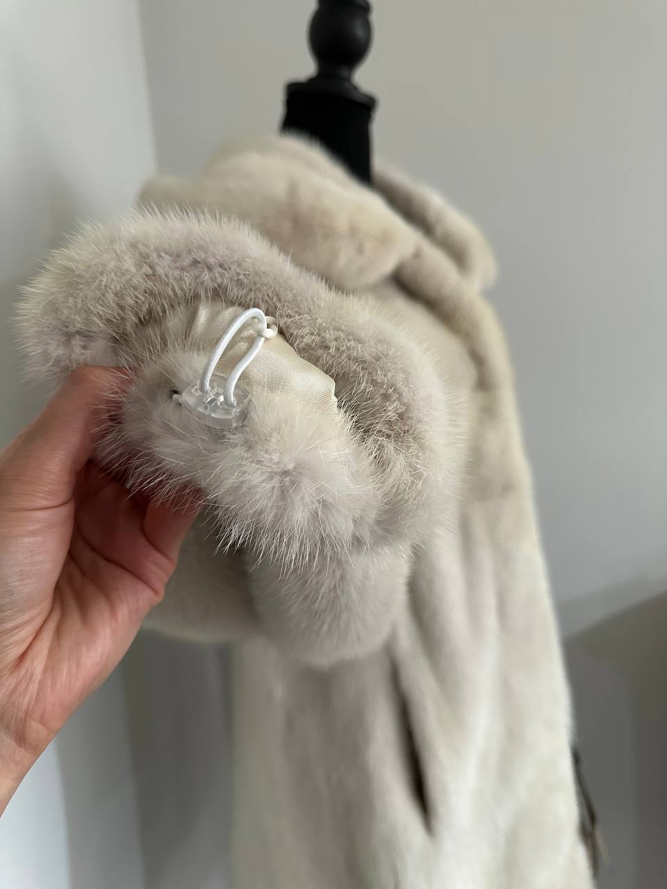 New REAL Natural Mink FUR coat JACKET size S ivory FULL SKIN 1201080 HOODED