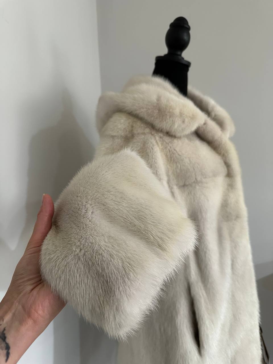 New REAL Natural Mink FUR coat JACKET size S ivory FULL SKIN 1201080 HOODED