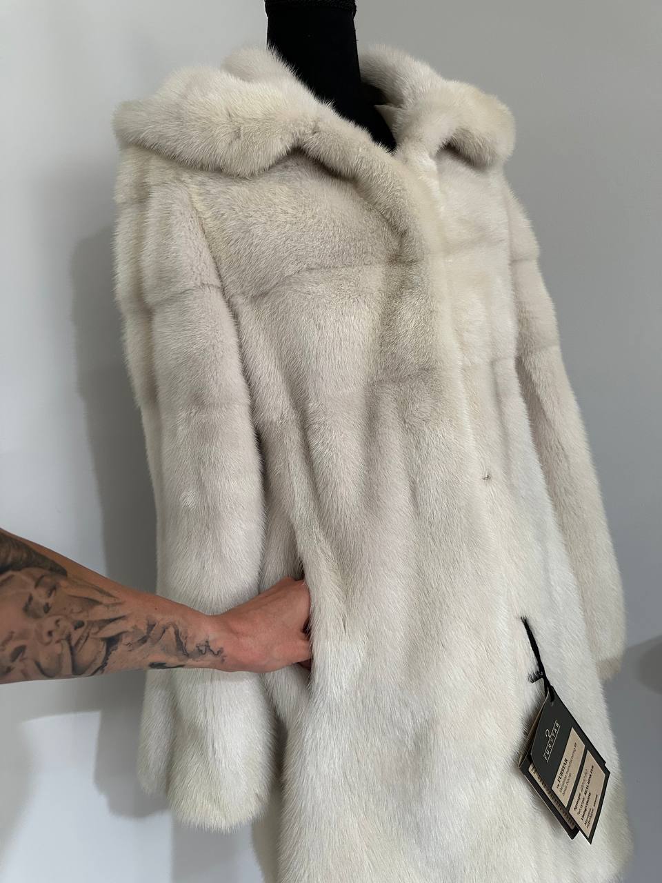 New REAL Natural Mink FUR coat JACKET size S ivory FULL SKIN 1201080 HOODED