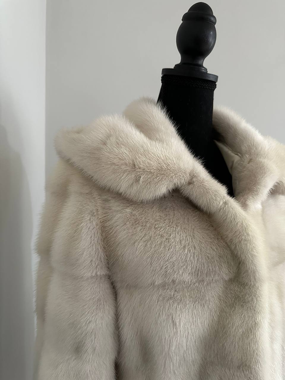 New REAL Natural Mink FUR coat JACKET size S ivory FULL SKIN 1201080 HOODED
