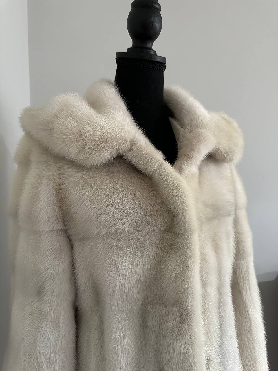New REAL Natural Mink FUR coat JACKET size S ivory FULL SKIN 1201080 HOODED