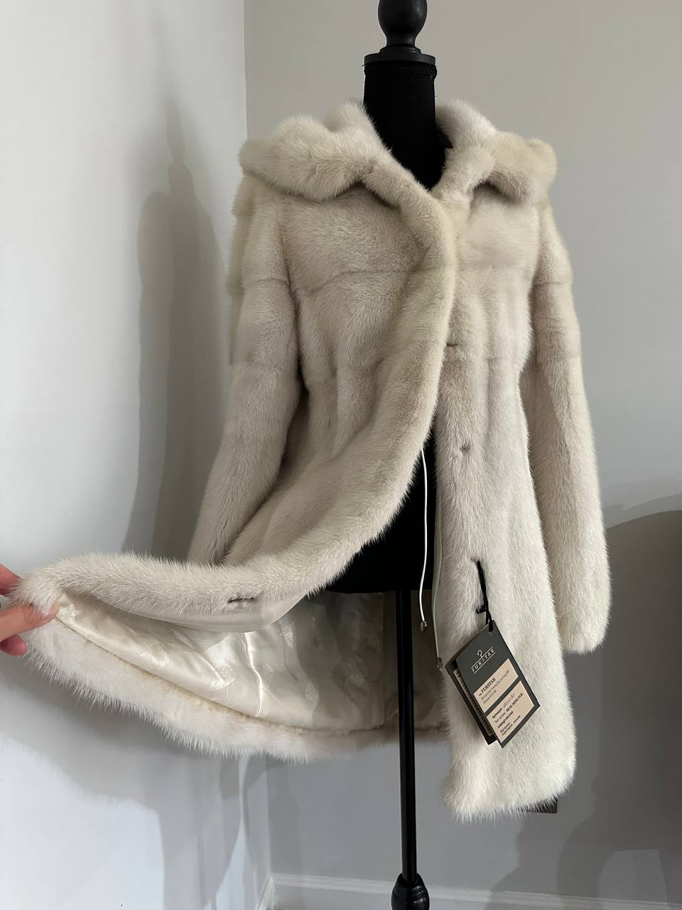 New REAL Natural Mink FUR coat JACKET size S ivory FULL SKIN 1201080 HOODED