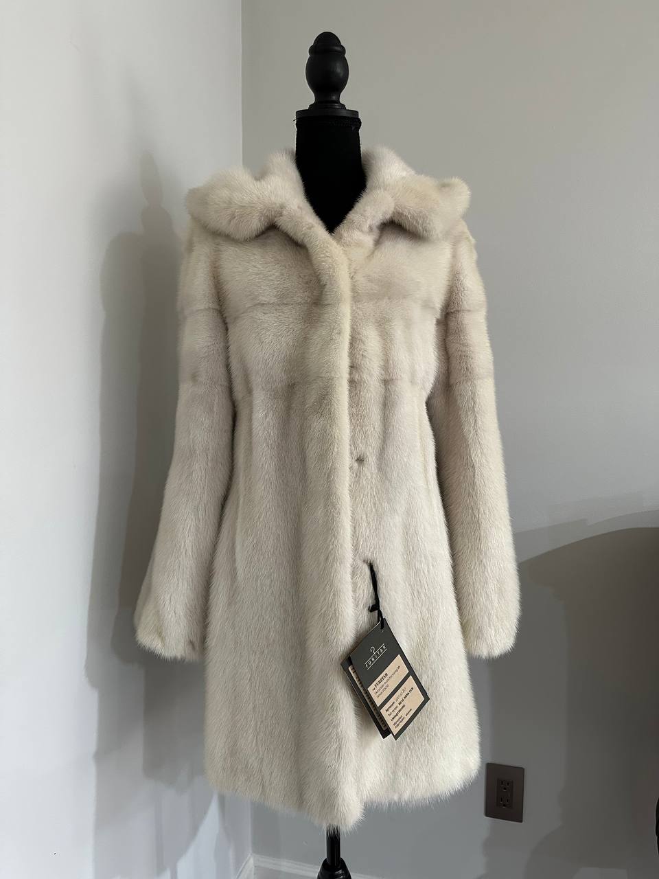 New REAL Natural Mink FUR coat JACKET size S ivory FULL SKIN 1201080 HOODED