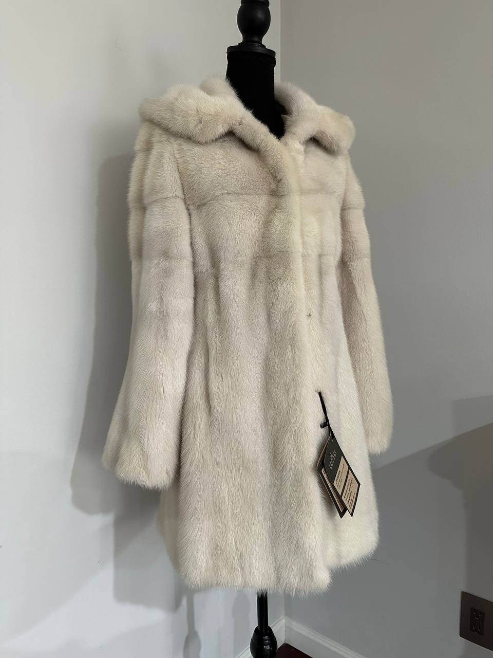 New REAL Natural Mink FUR coat JACKET size S ivory FULL SKIN 1201080 HOODED