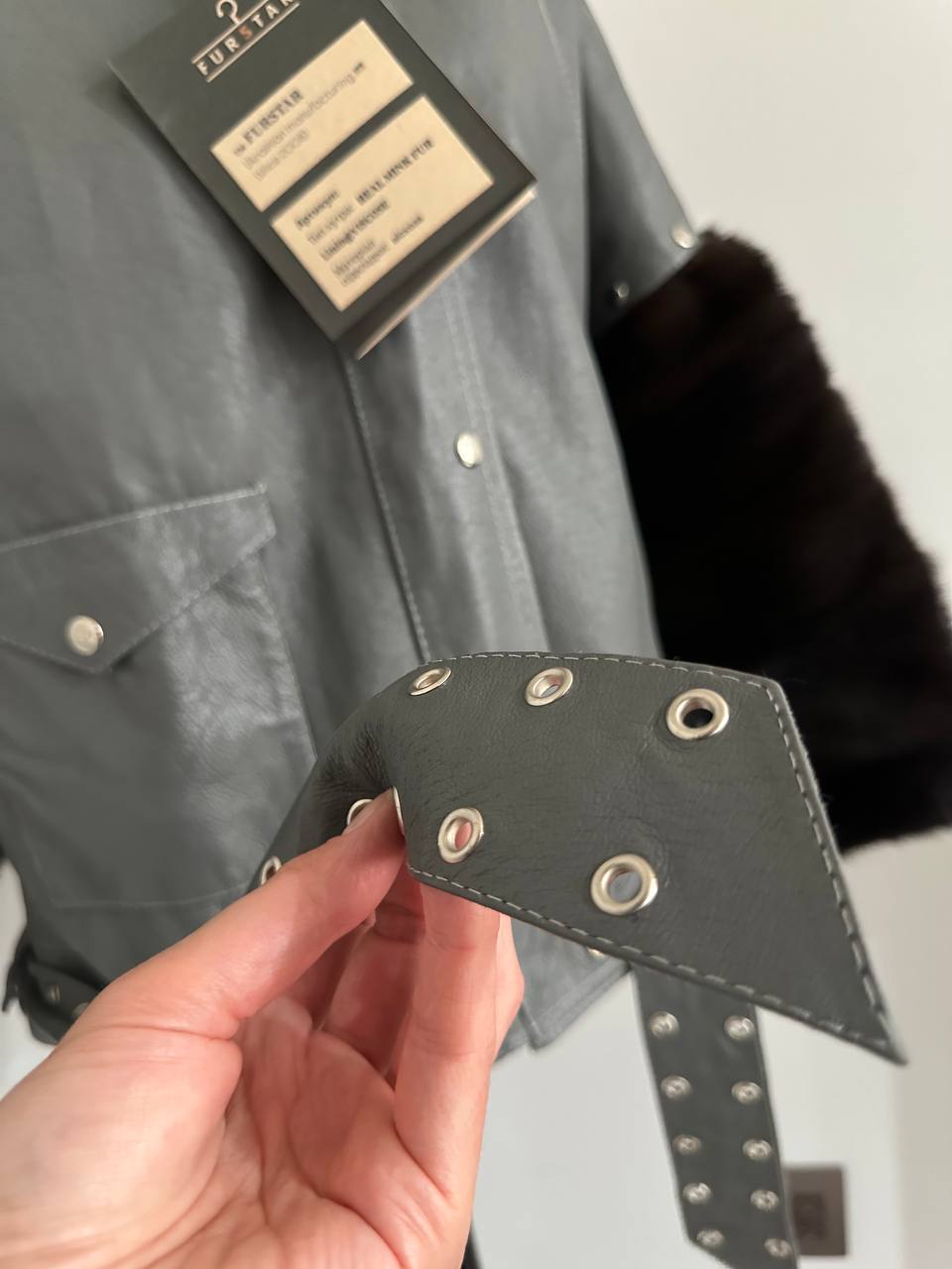 GENUINE REAL Mink Fur gray Sheep Leather Biker Jacket Women SIZE M 1109941