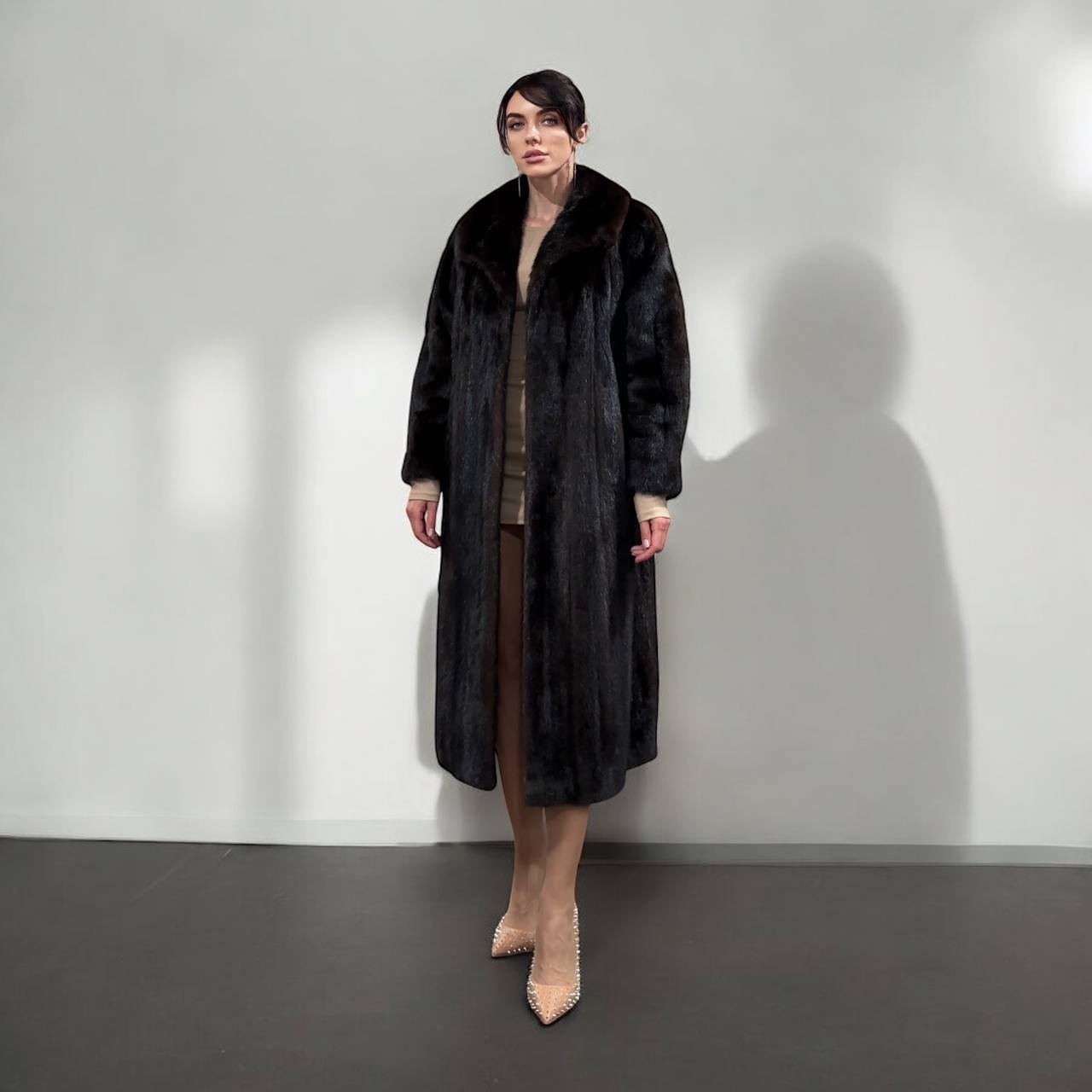 NEW REAL 100% Genuine Mink FUR coat full leng 1201014 size XL FURSTAR Dark BROWN