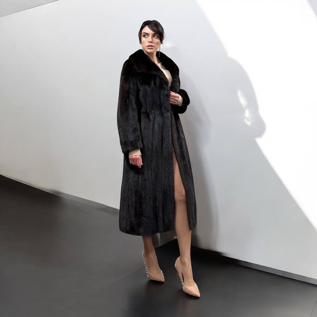 NEW REAL 100% Genuine Mink FUR coat full leng 1201014 size XL FURSTAR Dark BROWN