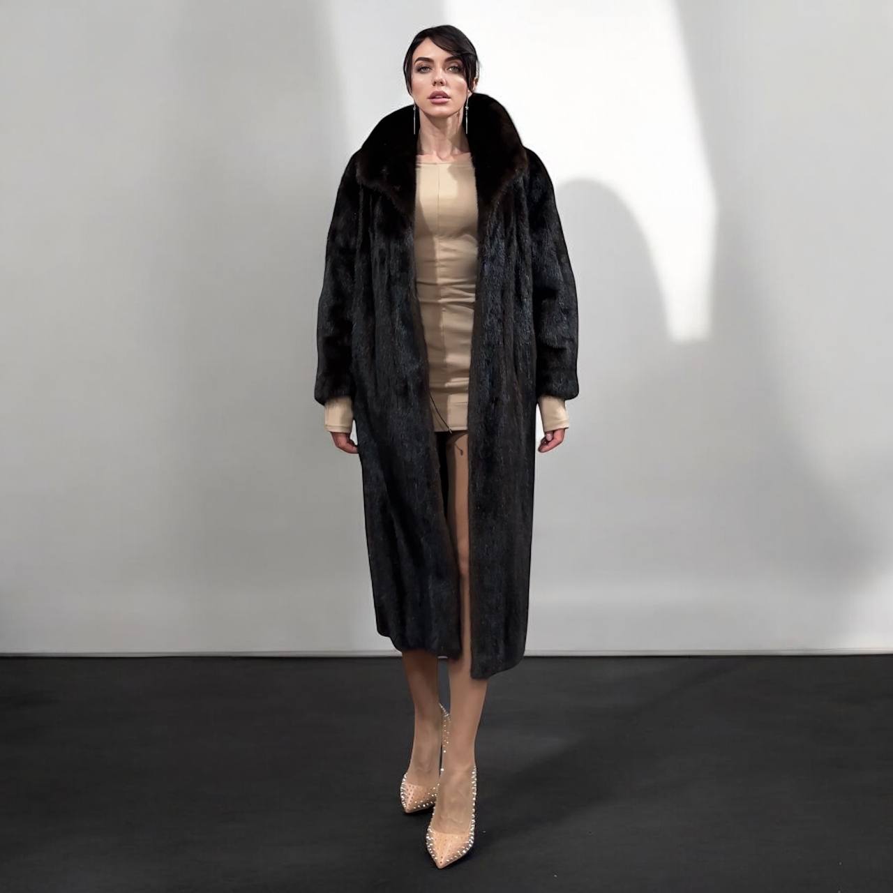 NEW REAL 100% Genuine Mink FUR coat full leng 1201014 size XL FURSTAR Dark BROWN