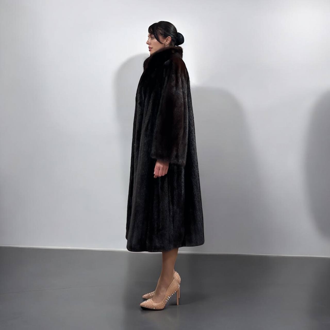Women Real Mink Fur coat long dark brown color size 2XL NEW 1109961 FURSTAR