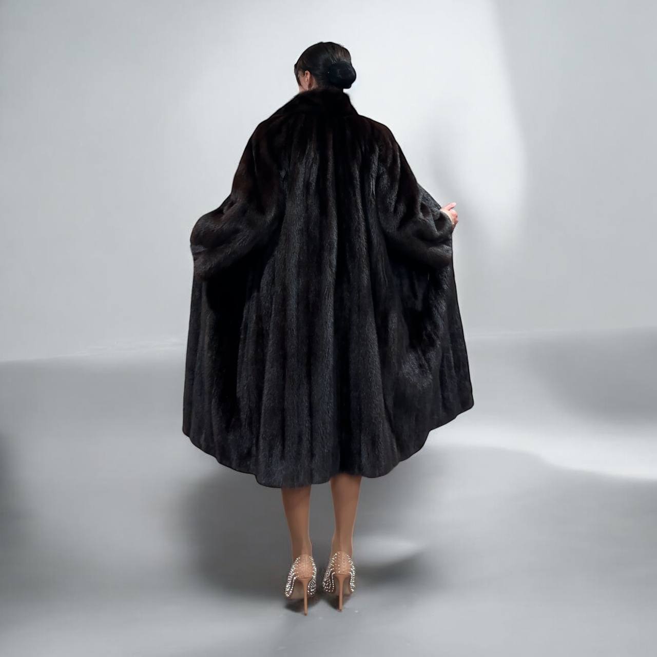 Women Real Mink Fur coat long dark brown color size 2XL NEW 1109961 FURSTAR